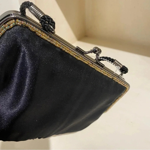 Lancôme Womens Beaded Vintage Unused Bag Black Gold Excellent Condition - Picture 5 of 14